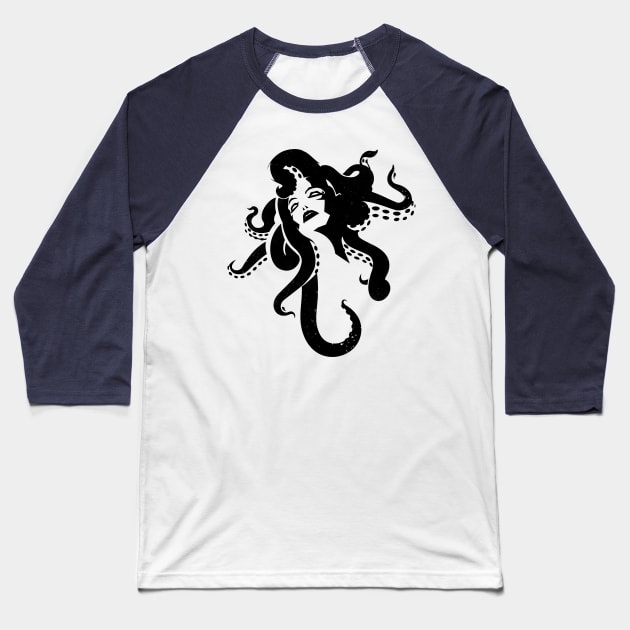 Lady Octopus Baseball T-Shirt by SpaceRockLab